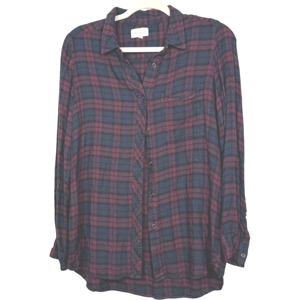 Melloday‎ burgundy & blue super soft rayon flannel button front Medium